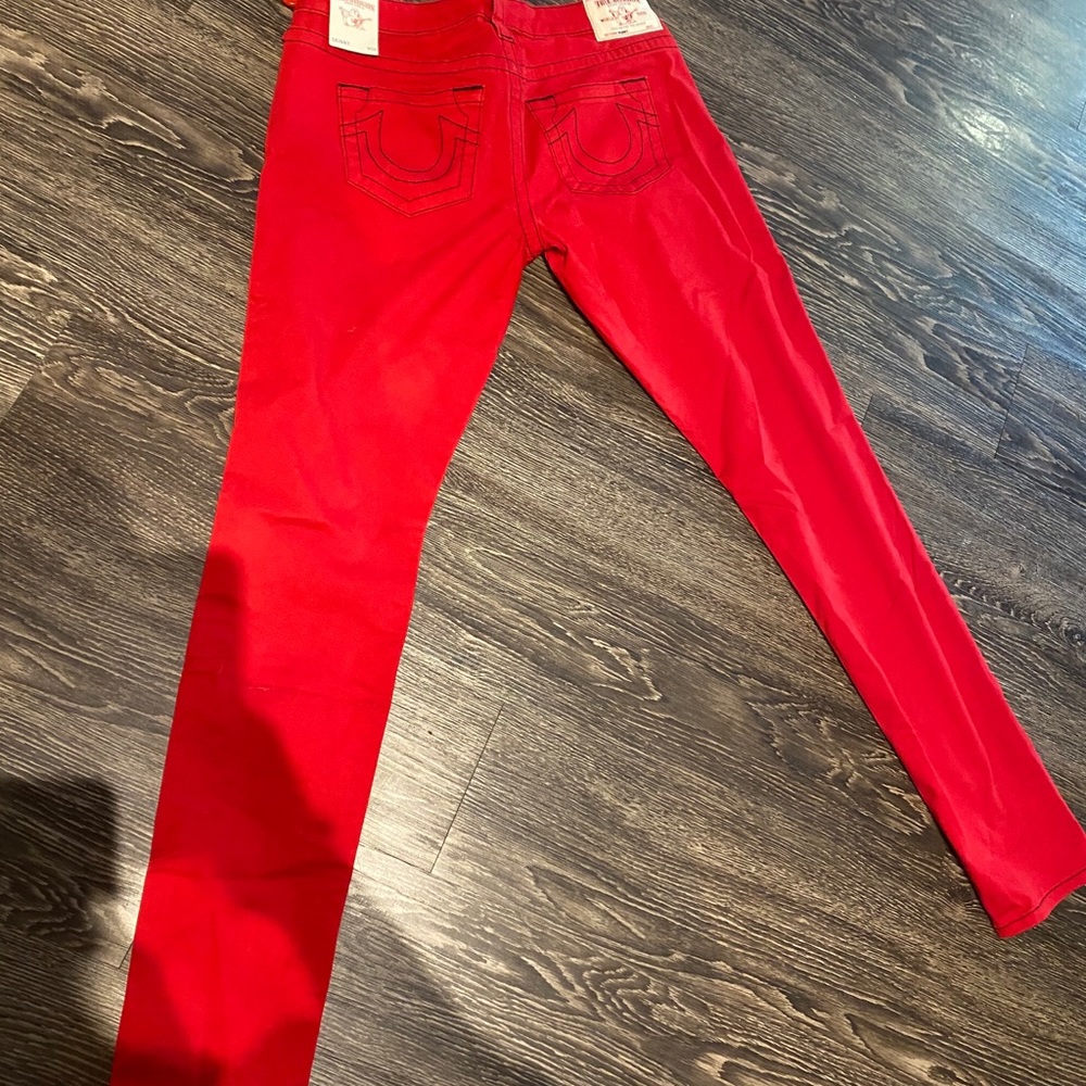 Red True Religion Skinny Jeans